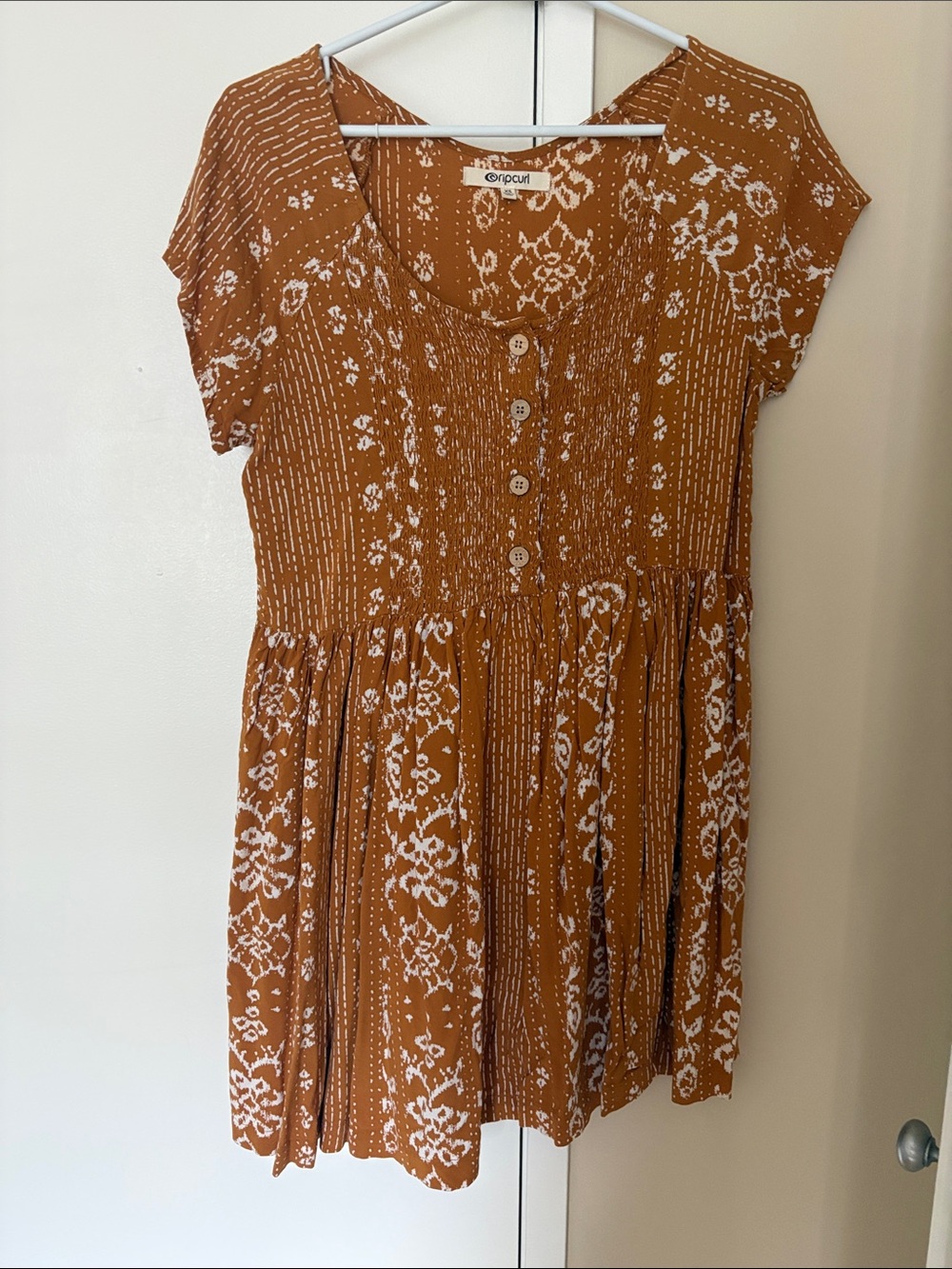 Rip Curl Rust Brown and White Printed Dress